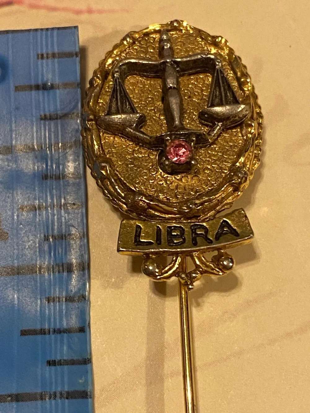 Vintage Signed ART Libra Zodiac Stick Pin Mid-Century Costume Jewelry